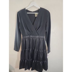 Taylor Faux Wrap Tiered Black Lined dress NWT Size 6